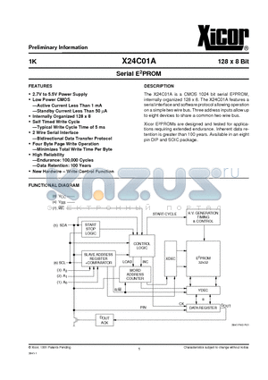 X24C01AP-3 datasheet - Serial E2PROM