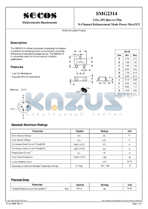 SMG2314 datasheet - N-Channel Enhancement Mode Power Mos.FET