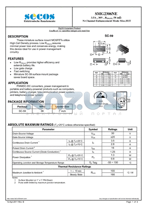 SMG2306NE datasheet - N-Channel Enhancement Mode Mos.FET