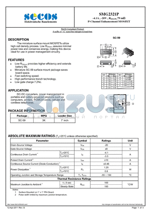 SMG2321P datasheet - P-Channel Enhancement MOSFET
