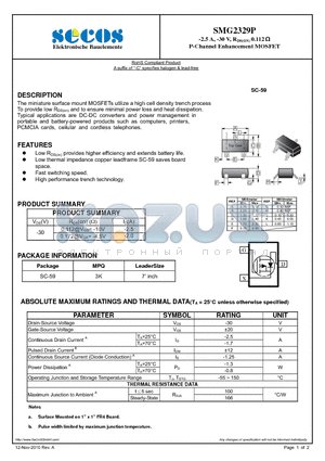 SMG2329P datasheet - P-Channel Enhancement MOSFET