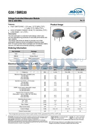 SMG30 datasheet - Voltage-Controlled Attenuator Module 100 to 2000 MHz