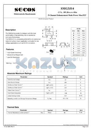 SMG3J14 datasheet - P-Channel Enhancement Mode Power Mos.FET