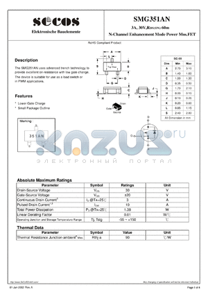 SMG351AN datasheet - N-Channel Enhancement Mode Power Mos.FET