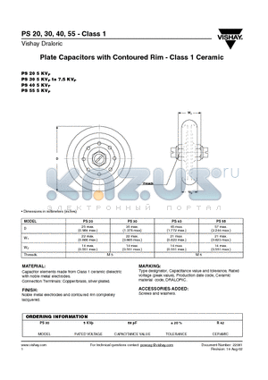 PS40 datasheet - Plate Capacitors with Contoured Rim - Class 1 Ceramic