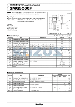 SMG5C60F datasheet - THYRISTOR(Through Hole/Isolated)