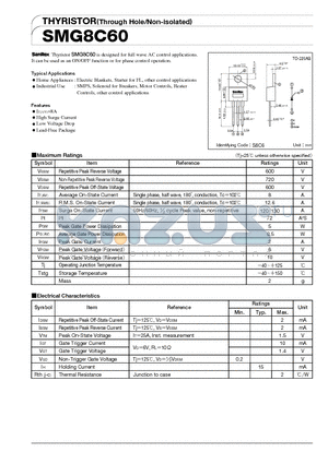 SMG8C60 datasheet - THYRISTOR)Through Hole/Non-isolated)