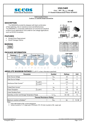 SMG5409 datasheet - -2.6A , -30V , RDS(ON) 120 m P-Channel Enhancement Mode MOSFET