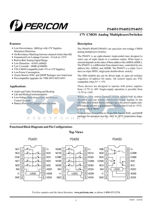 PS4051CPE datasheet - 17V CMOS Analog Multiplexers/Switches