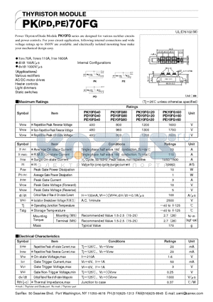PE70FG160 datasheet - THYRISTOR MODULE