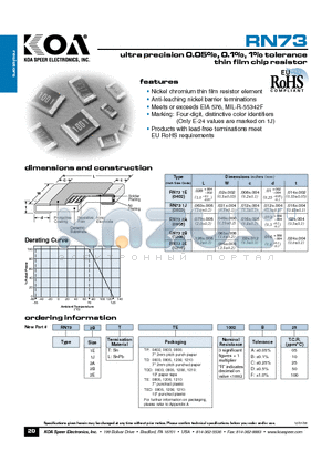 RN731ELTP1002 datasheet - ultra precision 0.05%, 0.1%,1%tolerance thin film chip resistor