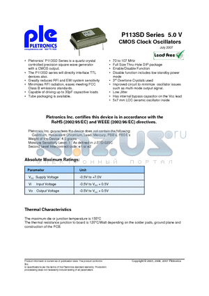 P1145-3SDES datasheet - P113SD Series 5.0 V CMOS Clock Oscillators