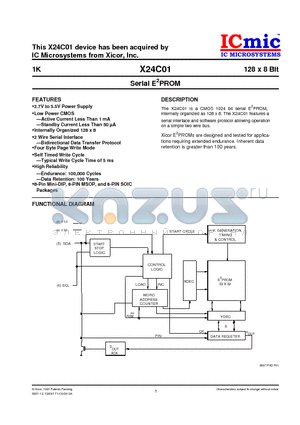 X24C01PG-2.7 datasheet - Serial E2PROM