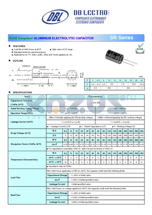 SR2C220MC datasheet - ALUMINIUM ELECTROLYTIC CAPACITOR
