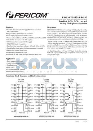 PS4530CWP datasheet - Precision 8-Ch, 2-Ch, Latched Analog Multiplexers/Switches