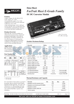 V375A28E300BL2 datasheet - FasTrak Maxi E-Grade Family DC-DC Converter