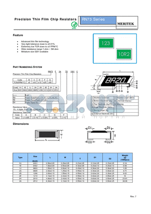 RN73B1ETE1001B datasheet - Precision Thin Film Chip Resistors