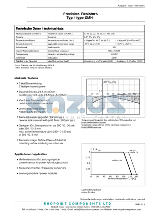 SMH-B-10-2.0 datasheet - Precision Resistors