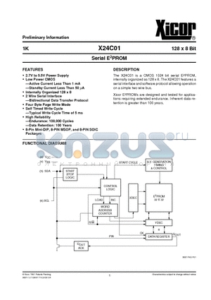 X24C01SM-3.5 datasheet - Serial E2PROM