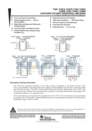 TL061IPE4 datasheet - LOW-POWER JFET-INPUT OPERATIONAL AMPLIFIERS