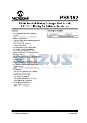 PS5162 datasheet - Two-Cell Battery Manager Module with LED SOC Display for Lithium Chemistries