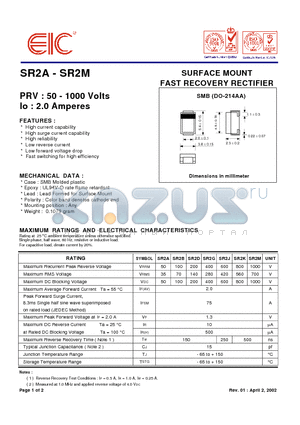 SR2M datasheet - SURFACE MOUNT FAST RECOVERY RECTIFIER