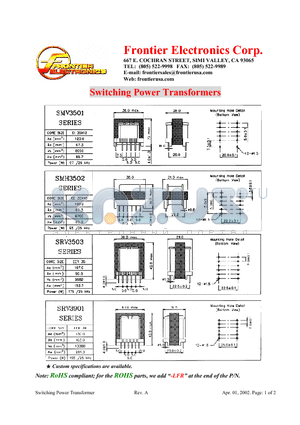 SMH3502 datasheet - Switching Power Transformers