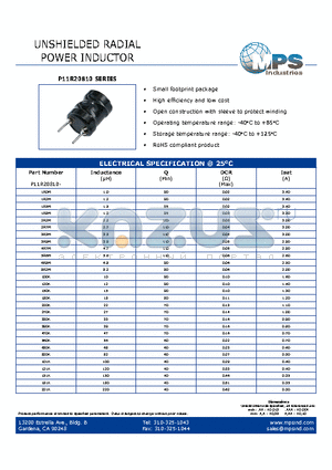 P11R20810-100K datasheet - UNSHIELDED RADIAL POWER INDUCTOR
