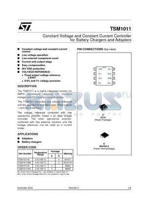 TSM1011_0311 datasheet - Constant Voltage and Constant Current Controller for Battery Chargers and Adapters