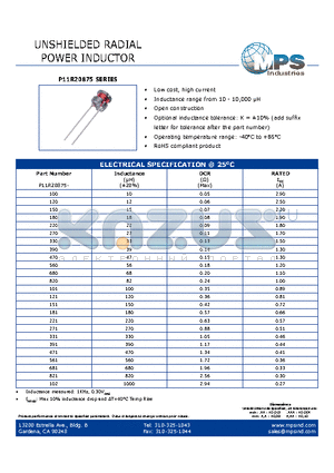 P11R20875-101 datasheet - UNSHIELDED RADIAL POWER INDUCTOR