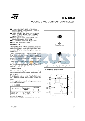 TSM101A datasheet - VOLTAGE AND CURRENT CONTROLLER