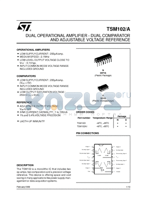 TSM102 datasheet - DUAL OPERATIONAL AMPLIFIER - DUAL COMPARATOR AND ADJUSTABLE VOLTAGE REFERENCE