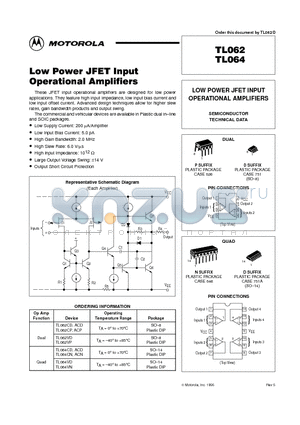 TL062CD datasheet - LOW POWER JFET INPUT OPERATIONAL AMPLIFIERS