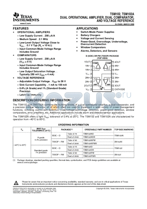 TSM102AI datasheet - DUAL OPERATIONAL AMPLIFIER, DUAL COMPARATOR, AND VOLTAGE REFERENCE