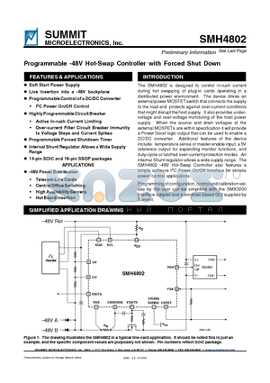 SMH4802 datasheet - Programmable -48V Hot-Swap Controller with Forced Shut Down