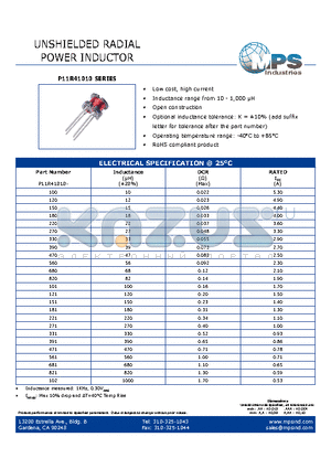 P11R41010-471 datasheet - UNSHIELDED RADIAL POWER INDUCTOR