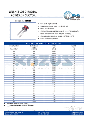 P11R41010-821 datasheet - UNSHIELDED RADIAL POWER INDUCTOR