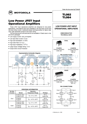 TL062CP datasheet - LOW POWER JFET INPUT OPERATIONAL AMPLIFIERS