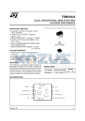 TSM103N datasheet - DUALOPERATIONAL AMPLIFIER AND VOLTAGE REFERENCE