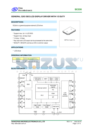 SC230 datasheet - GENERAL 32X3 SEG LCD DISPLAY DRIVER WITH 1/3 DUTY