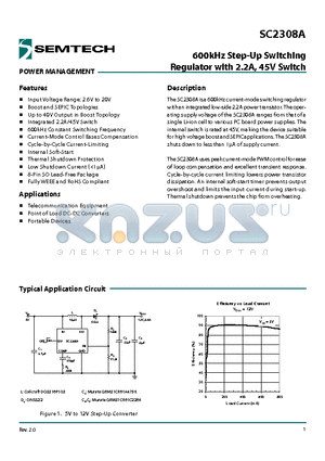 SC2308A datasheet - 600kHz Step-Up Switching Regulator with 2.2A, 45V Switch
