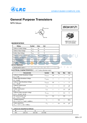 SC2412KLT1 datasheet - General Purpose Transistors