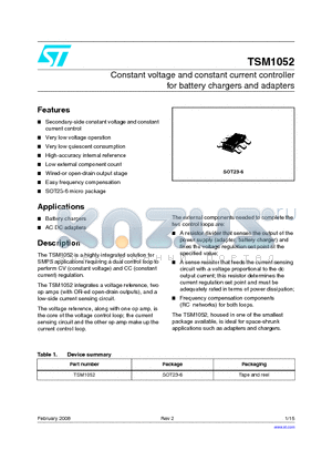 TSM1052_08 datasheet - Constant voltage and constant current controller for battery chargers and adapters