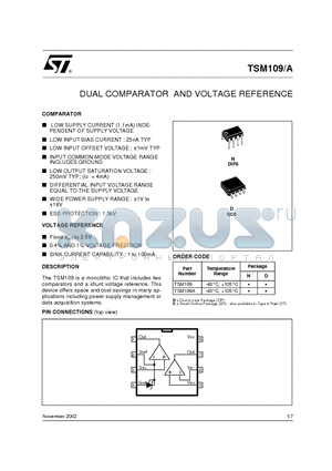 TSM109 datasheet - DUAL COMPARATOR AND VOLTAGE REFERENCE