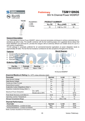 TSM110N06 datasheet - 55V N-Channel Power MOSFET