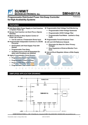 SMH4811A_09 datasheet - Programmable Distributed Power Hot-Swap Controller for High-Availability Systems