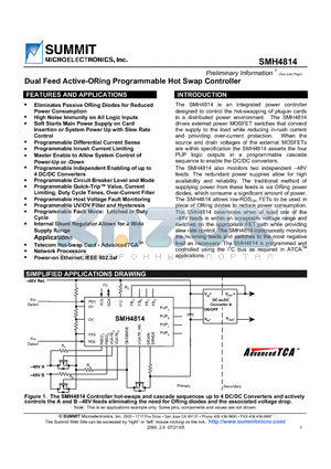 SMH4814NCR04 datasheet - Dual Feed Active-ORing Programmable Hot Swap Controller