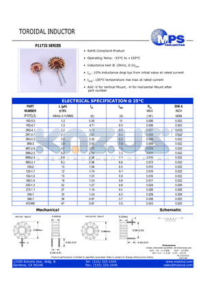 P11TJ3-100-2 datasheet - TOROIDAL INDUCTOR