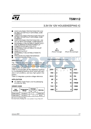 TSM112N datasheet - 3.3V 5V 12V HOUSEKEEPING IC