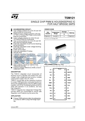 TSM121 datasheet - SINGLE CHIP PWM & HOUSEKEEPING IC FOR HALF BRIDGE SMPS